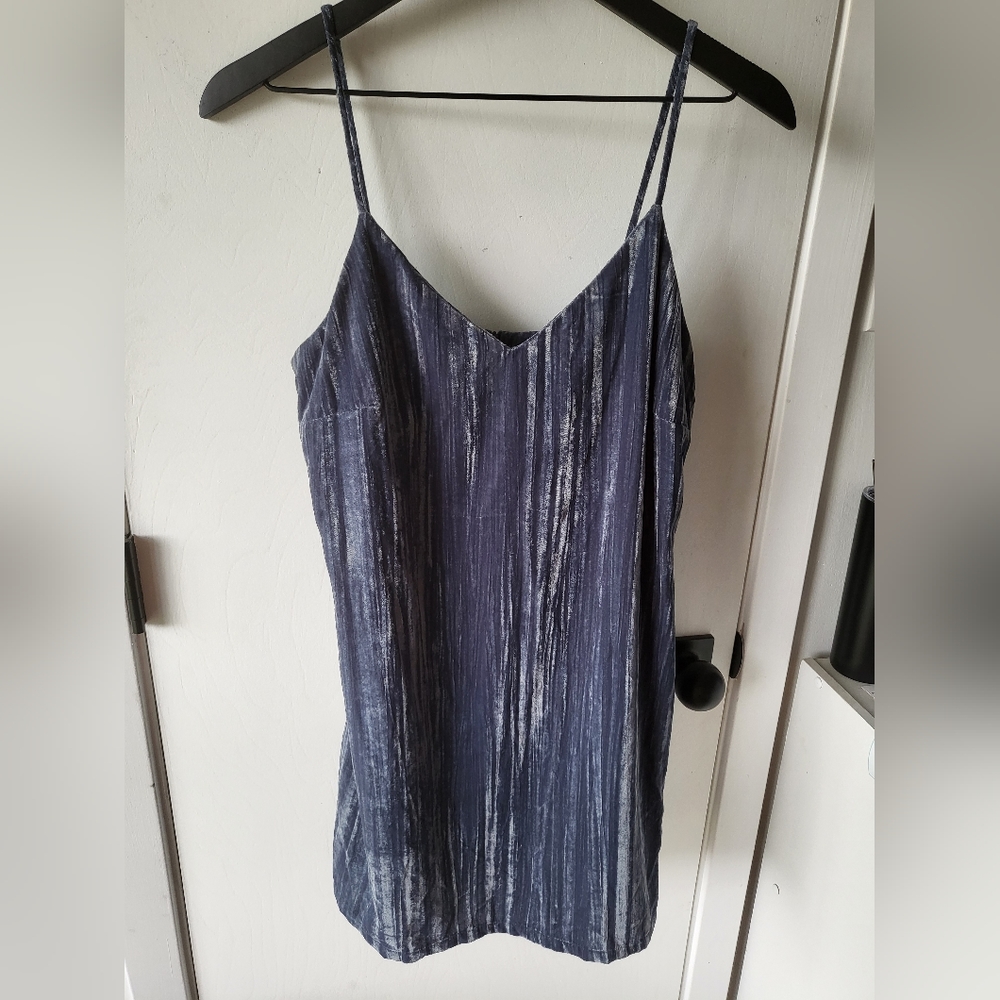 Elodie Blue Velvet Textured Mini Dress Size Med